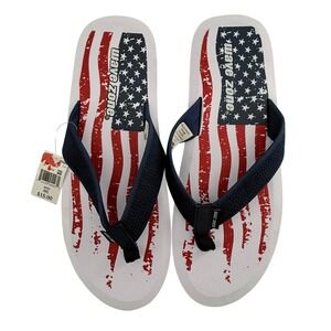 NEW Wave Zone Mens XXL 14 Flip Flops American Flag Red White Blue Patriotic USA